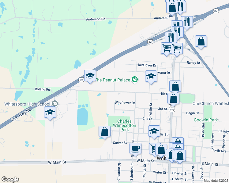 map of restaurants, bars, coffee shops, grocery stores, and more near 569 4th Street in Whitesboro