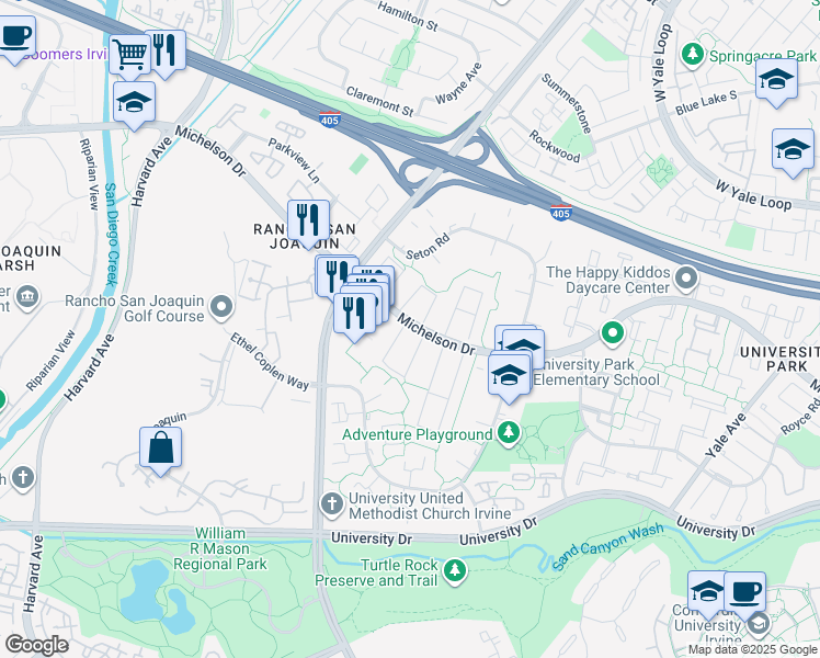 map of restaurants, bars, coffee shops, grocery stores, and more near 20 Norton Street in Irvine