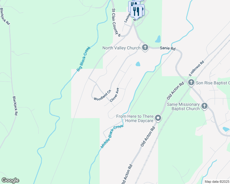 map of restaurants, bars, coffee shops, grocery stores, and more near 940 Clover Street in Odenville