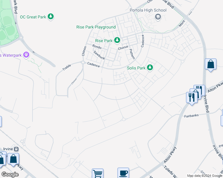 map of restaurants, bars, coffee shops, grocery stores, and more near Junco in Irvine