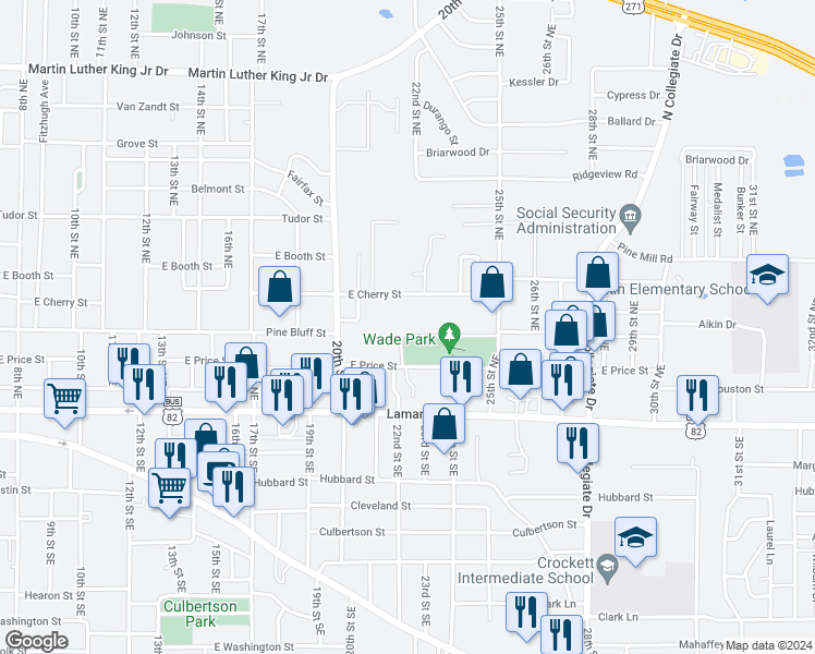 map of restaurants, bars, coffee shops, grocery stores, and more near 2215 Pine Bluff Street in Paris