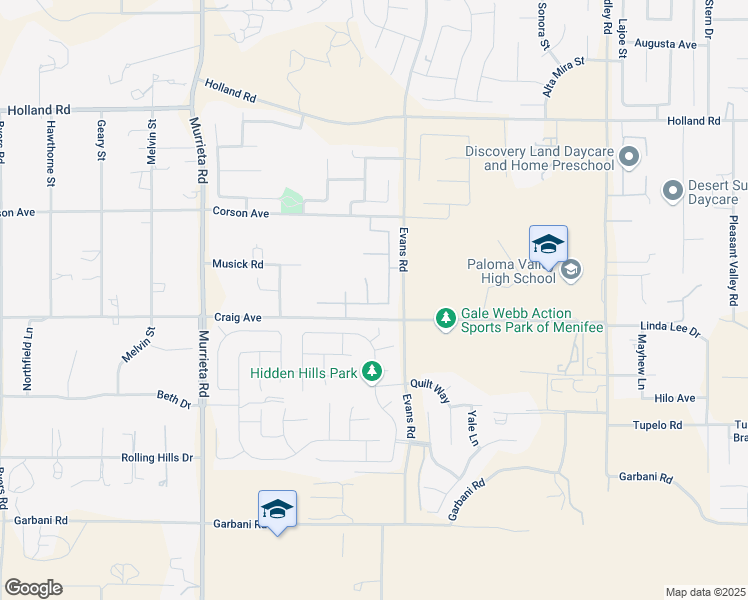 map of restaurants, bars, coffee shops, grocery stores, and more near 31424 Caprice Road in Menifee