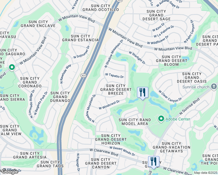 map of restaurants, bars, coffee shops, grocery stores, and more near 16256 West Tamarack Lane in Surprise