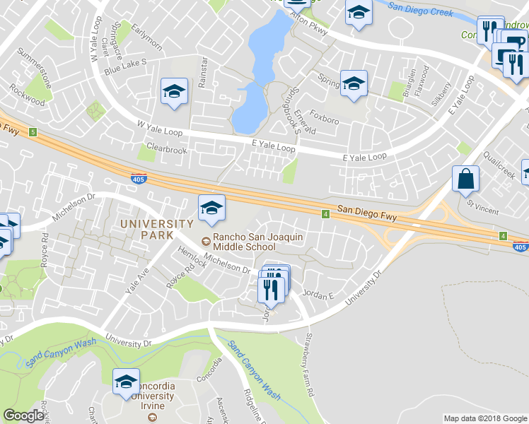 map of restaurants, bars, coffee shops, grocery stores, and more near 5061 Cinnamon in Irvine