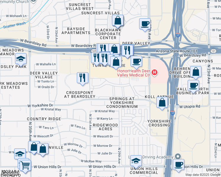 map of restaurants, bars, coffee shops, grocery stores, and more near 3010 Deer Valley Village Apartments in Phoenix