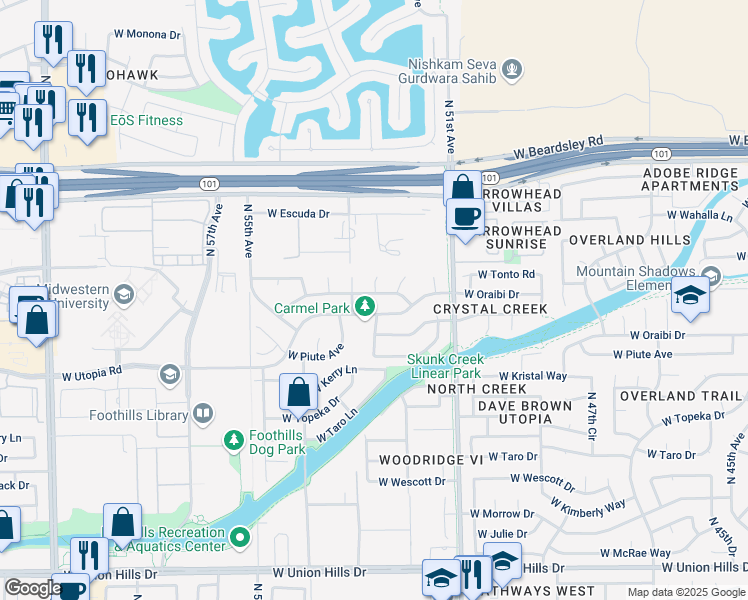 map of restaurants, bars, coffee shops, grocery stores, and more near 5236 West Tonto Road in Glendale