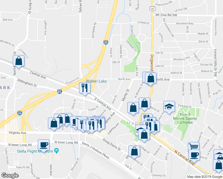 map of restaurants, bars, coffee shops, grocery stores, and more near 3284 Stillwood Drive in Atlanta