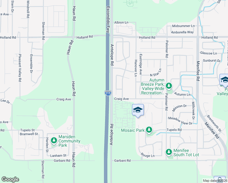 map of restaurants, bars, coffee shops, grocery stores, and more near 31447 Hallwood Court in Menifee