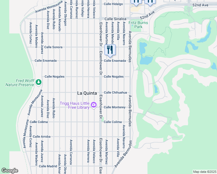 map of restaurants, bars, coffee shops, grocery stores, and more near 52900 Avenue Martinez in La Quinta