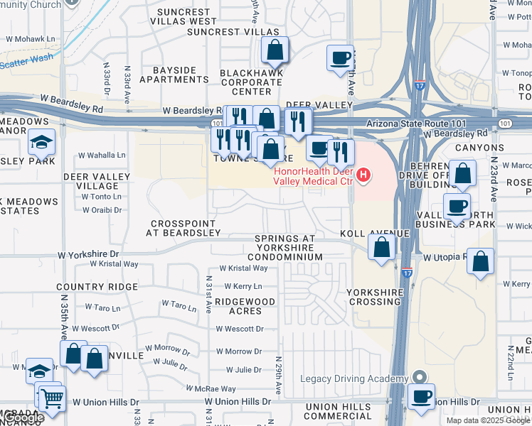 map of restaurants, bars, coffee shops, grocery stores, and more near 3010 Deer Valley Village Apartments in Phoenix