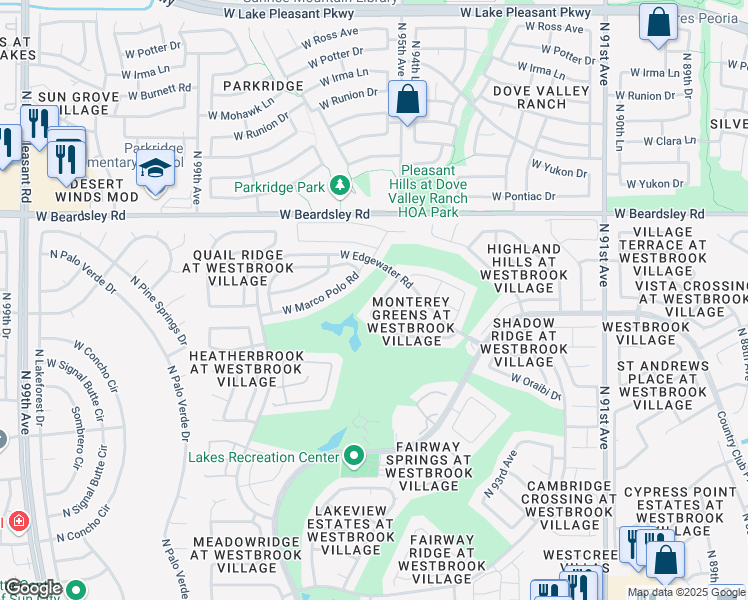 map of restaurants, bars, coffee shops, grocery stores, and more near 19722 North 95th Avenue in Peoria