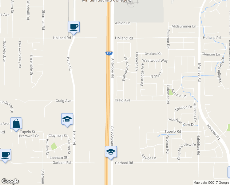map of restaurants, bars, coffee shops, grocery stores, and more near 31447 Hallwood Court in Menifee