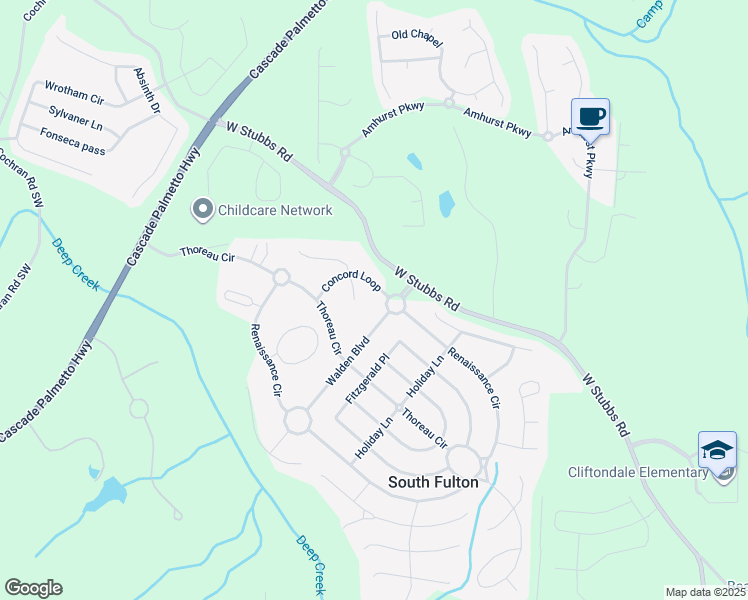 map of restaurants, bars, coffee shops, grocery stores, and more near 3459 Concord Loop in Atlanta