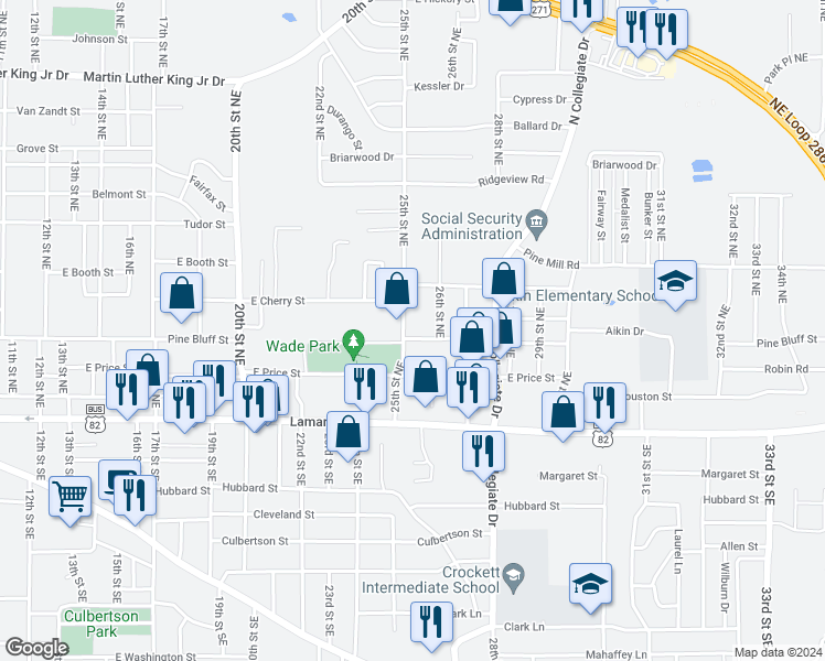 map of restaurants, bars, coffee shops, grocery stores, and more near 310 25th Street Northeast in Paris
