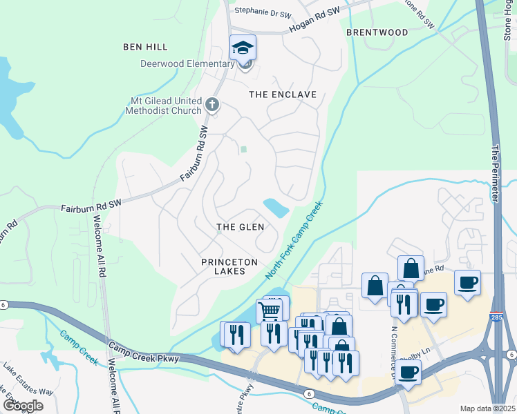 map of restaurants, bars, coffee shops, grocery stores, and more near 3658 Ramsey Close in Atlanta