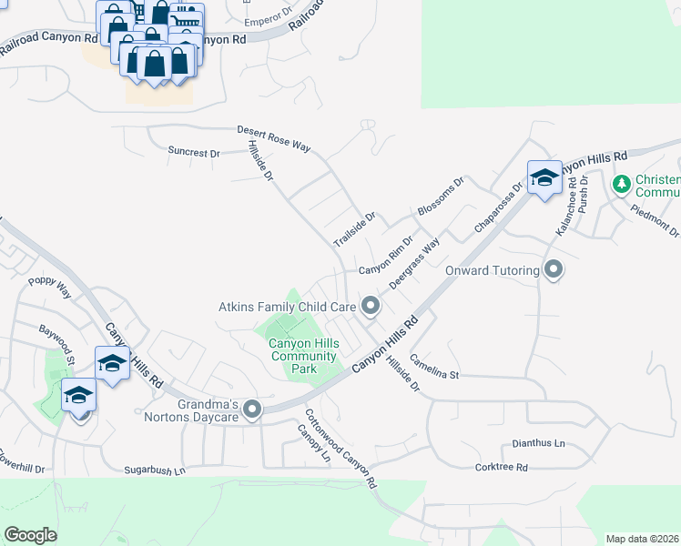 map of restaurants, bars, coffee shops, grocery stores, and more near 34234 Parkside Drive in Lake Elsinore