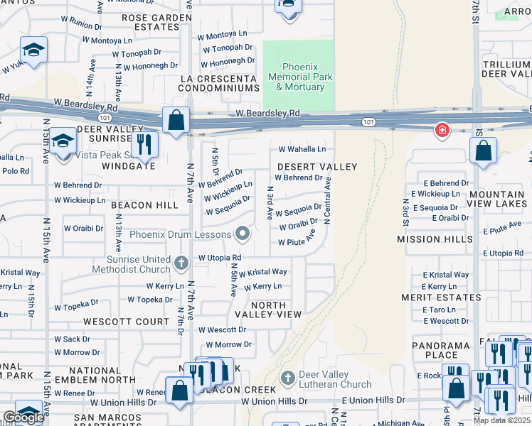 map of restaurants, bars, coffee shops, grocery stores, and more near 19626 North 3rd Avenue in Phoenix