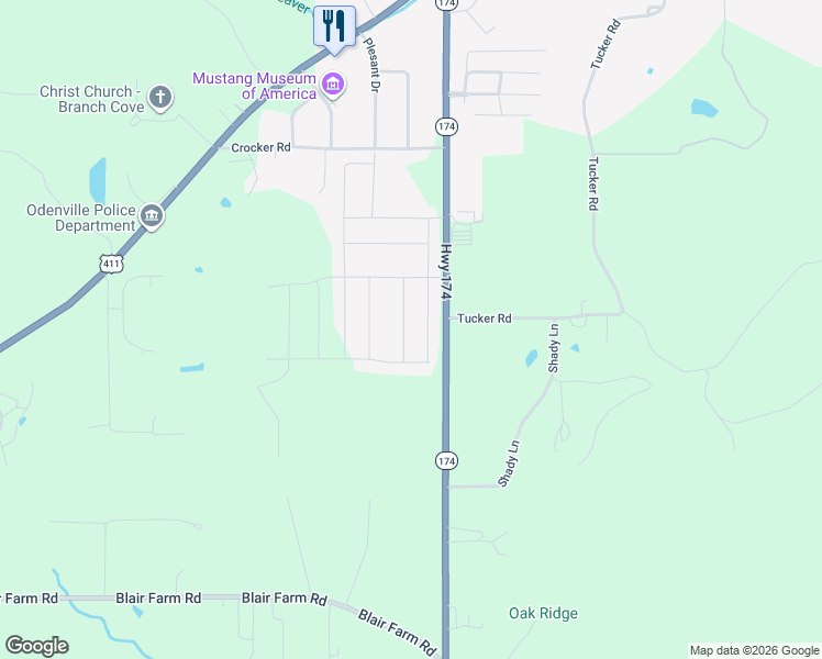 map of restaurants, bars, coffee shops, grocery stores, and more near 895 Hawthorn Lane in Odenville