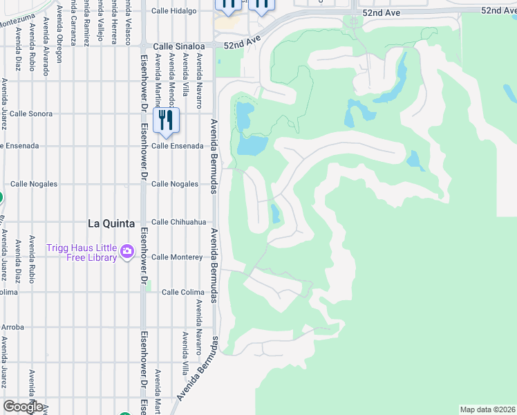 map of restaurants, bars, coffee shops, grocery stores, and more near 52818 Claret Cove in La Quinta