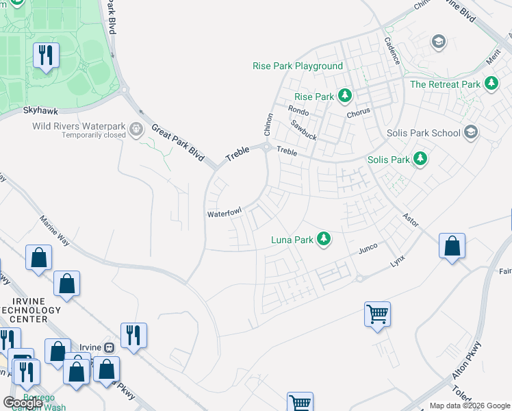 map of restaurants, bars, coffee shops, grocery stores, and more near 904 Chinon in Irvine