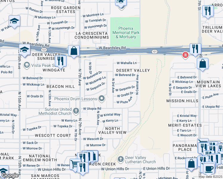 map of restaurants, bars, coffee shops, grocery stores, and more near 19626 North 3rd Avenue in Phoenix