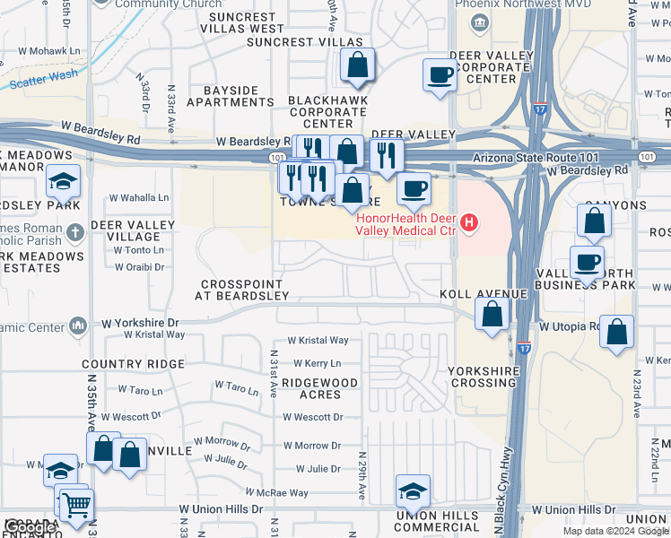 map of restaurants, bars, coffee shops, grocery stores, and more near 3010 Deer Valley Village Apartments in Phoenix