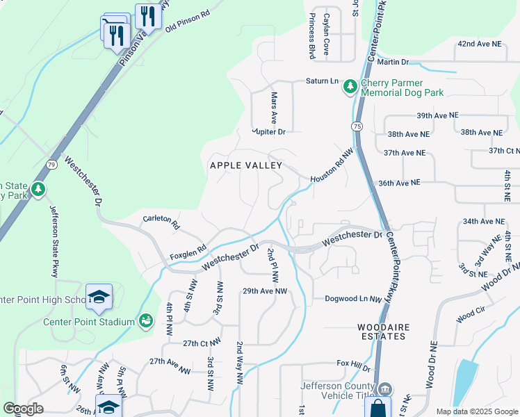 map of restaurants, bars, coffee shops, grocery stores, and more near 180 Haversham Drive Northwest in Birmingham