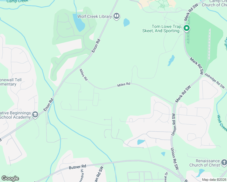 map of restaurants, bars, coffee shops, grocery stores, and more near 5700 Miles Road in Atlanta