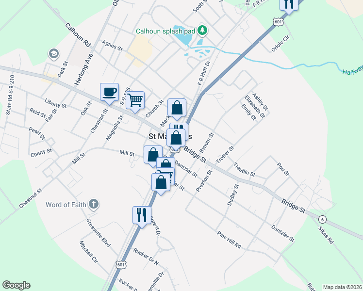 map of restaurants, bars, coffee shops, grocery stores, and more near 1701 Bridge Street in Saint Matthews