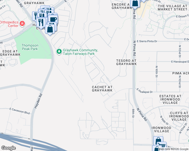 map of restaurants, bars, coffee shops, grocery stores, and more near 8426 East Windrunner Drive in Scottsdale