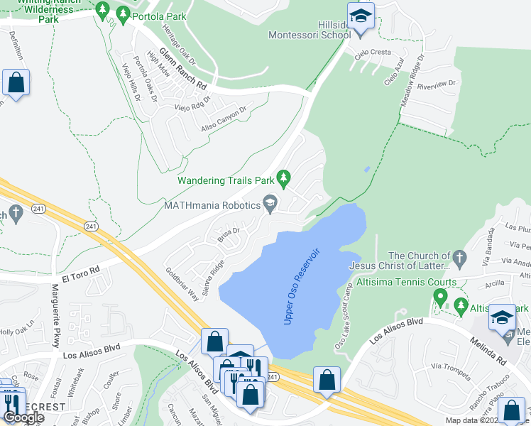 map of restaurants, bars, coffee shops, grocery stores, and more near 0 Circle Court in Mission Viejo