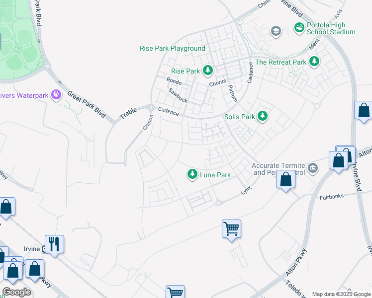 map of restaurants, bars, coffee shops, grocery stores, and more near 262 Sora in Irvine