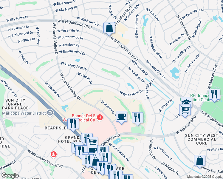 map of restaurants, bars, coffee shops, grocery stores, and more near 14408 West White Rock Drive in Sun City West
