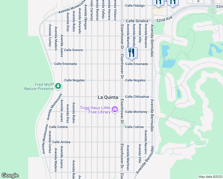 map of restaurants, bars, coffee shops, grocery stores, and more near 52910 Avenue Herrera in La Quinta