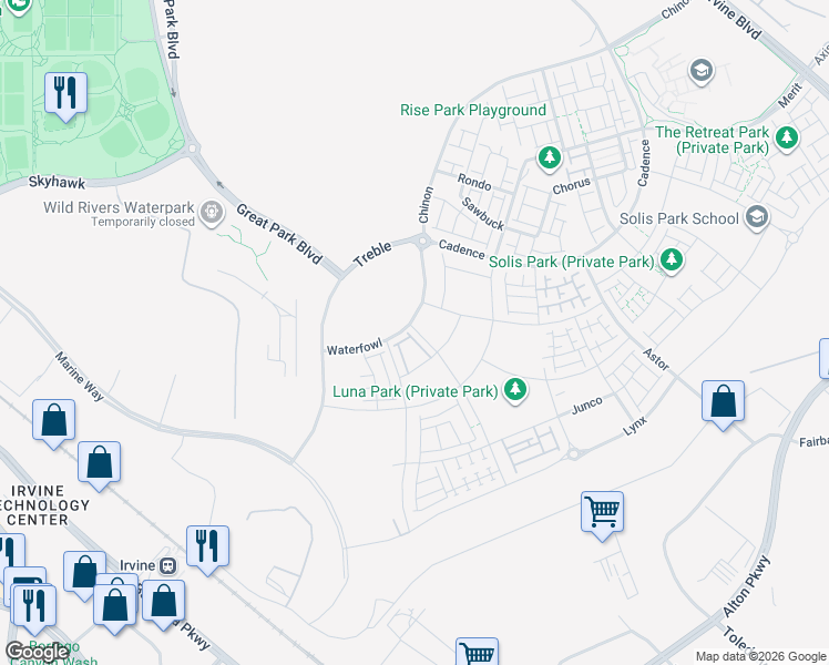 map of restaurants, bars, coffee shops, grocery stores, and more near Loon in Irvine