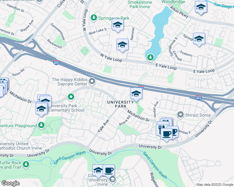 map of restaurants, bars, coffee shops, grocery stores, and more near 8 Almond Tree Lane in Irvine