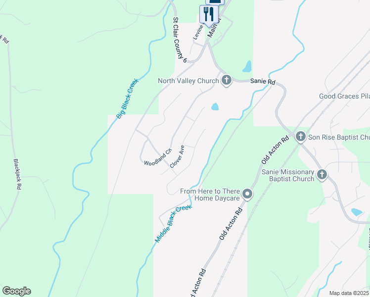 map of restaurants, bars, coffee shops, grocery stores, and more near 103 Black Creek Way in Odenville