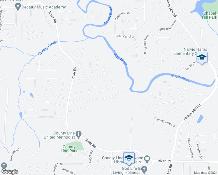 map of restaurants, bars, coffee shops, grocery stores, and more near 3680 Cameron Hills Place in Ellenwood