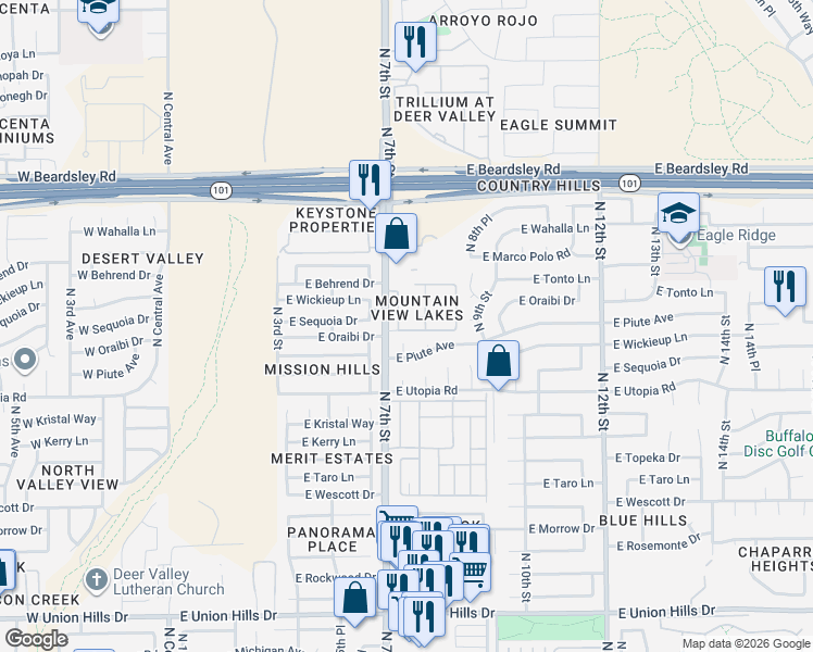 map of restaurants, bars, coffee shops, grocery stores, and more near 1029 Mountain Shadow Lake Condominium in Phoenix