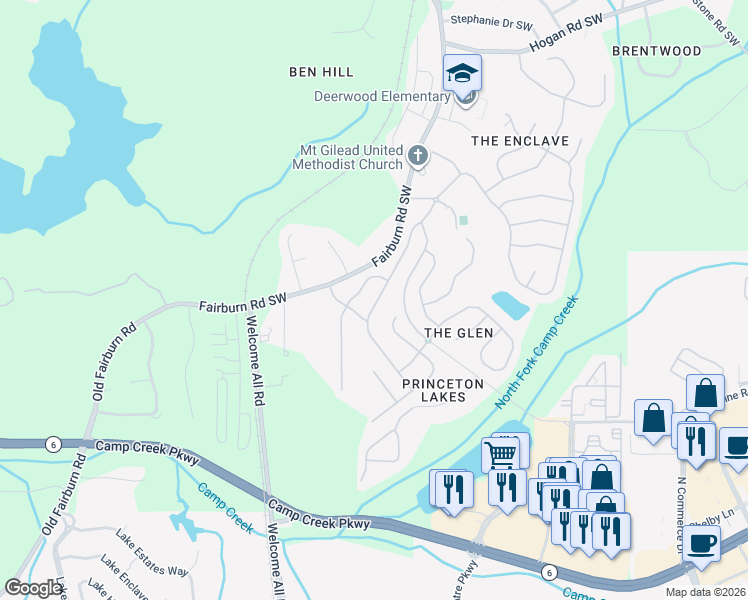map of restaurants, bars, coffee shops, grocery stores, and more near 3251 Saville Street Southwest in Atlanta