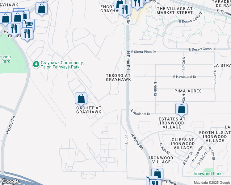 map of restaurants, bars, coffee shops, grocery stores, and more near 19475 North Grayhawk Drive in Scottsdale