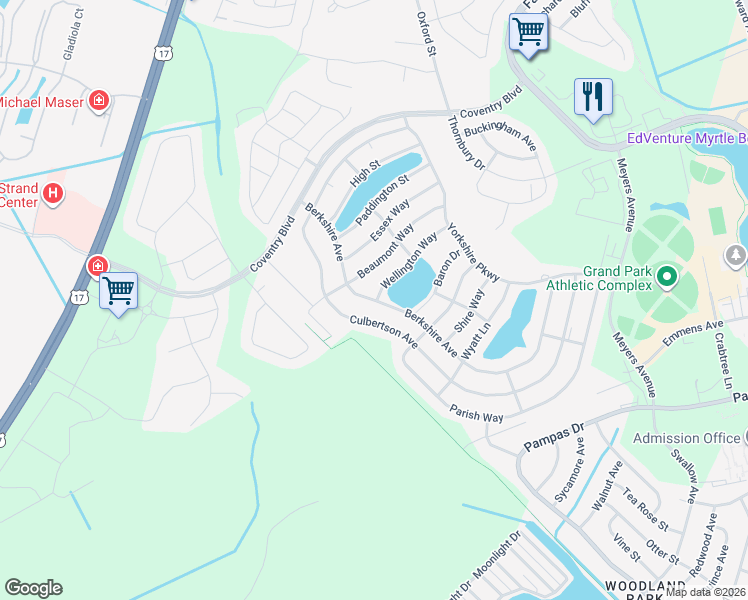 map of restaurants, bars, coffee shops, grocery stores, and more near 1425 North Berkshire Avenue in Myrtle Beach