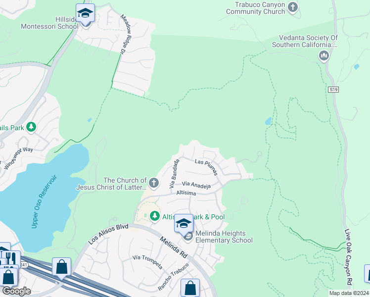 map of restaurants, bars, coffee shops, grocery stores, and more near 2 Vía Bandada in Rancho Santa Margarita