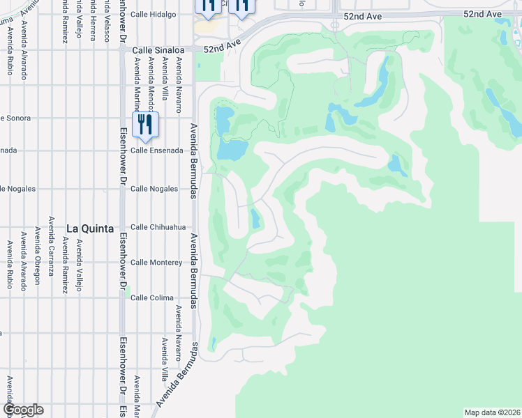 map of restaurants, bars, coffee shops, grocery stores, and more near 52840 La Trobe Lane in La Quinta