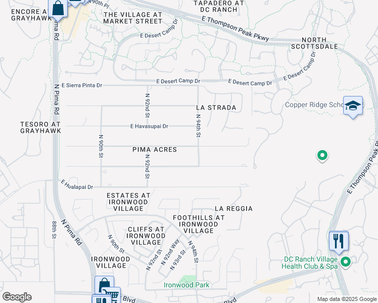 map of restaurants, bars, coffee shops, grocery stores, and more near 9267 East Diamond Rim Drive in Scottsdale