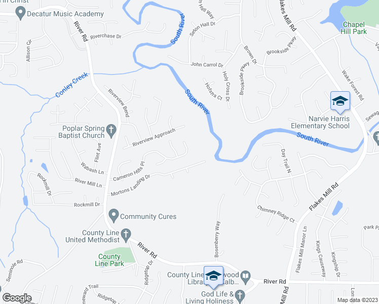 map of restaurants, bars, coffee shops, grocery stores, and more near 3699 Cameron Hills Place in Ellenwood