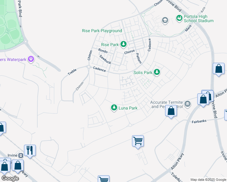 map of restaurants, bars, coffee shops, grocery stores, and more near 167 Proctor in Irvine