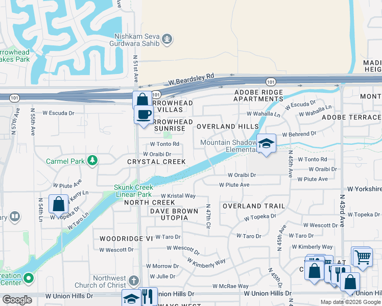 map of restaurants, bars, coffee shops, grocery stores, and more near 4769 West Tonto Drive in Glendale