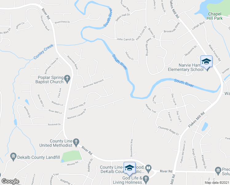 map of restaurants, bars, coffee shops, grocery stores, and more near 3699 Cameron Hills Place in Ellenwood