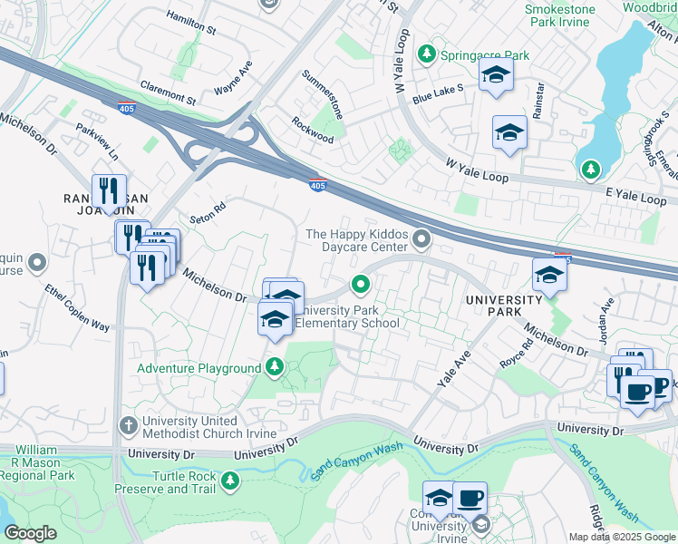 map of restaurants, bars, coffee shops, grocery stores, and more near 4471 Elm Tree Lane in Irvine